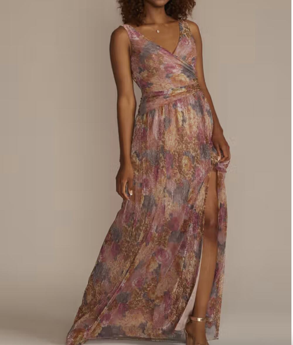 David's Bridal Metallic Floral A-Line Bridesmaid Formal Tank Dress NWT Size 4